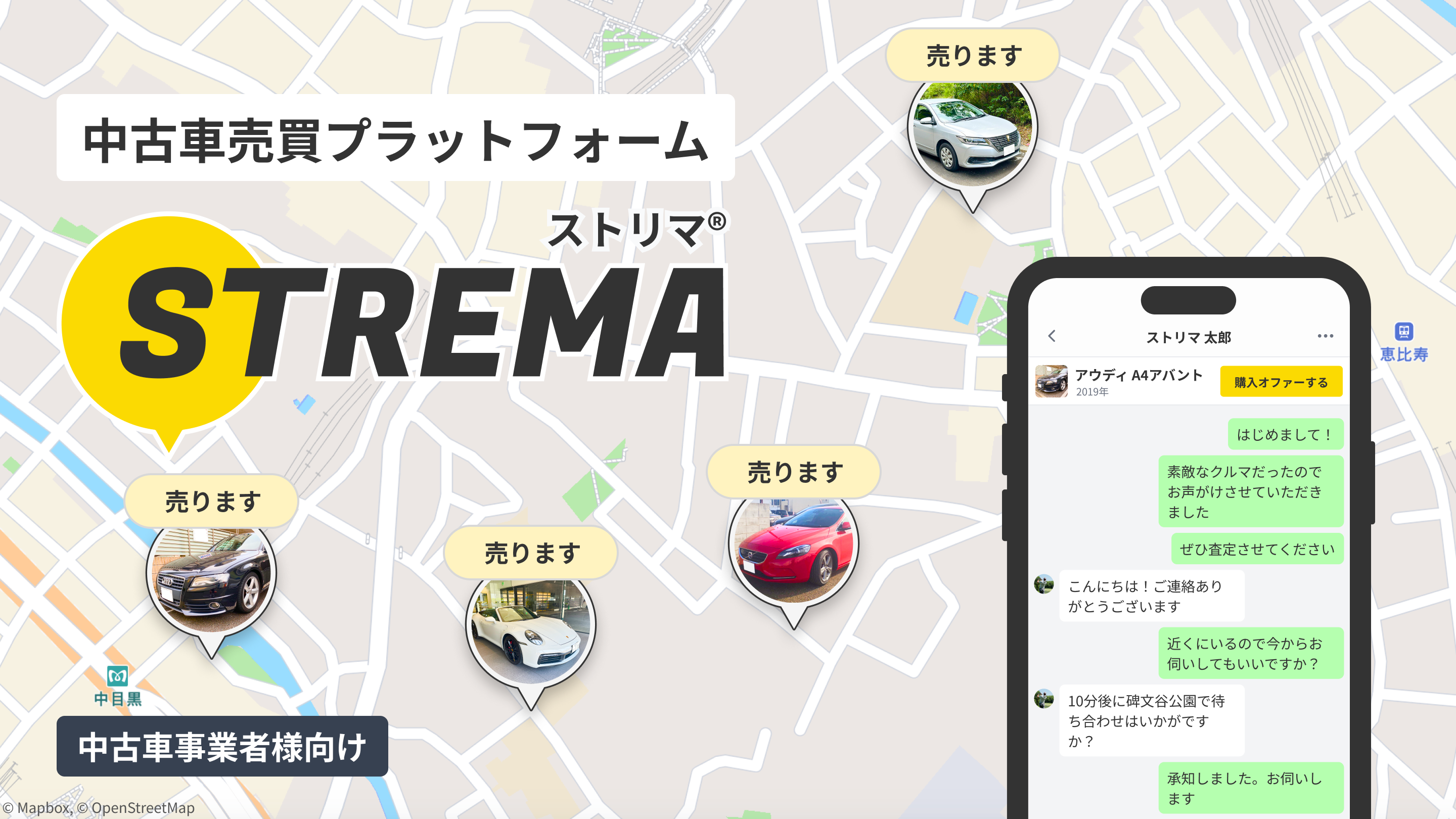 中古車事業者向けの「ストリマ」サービスのヘッダー画像
